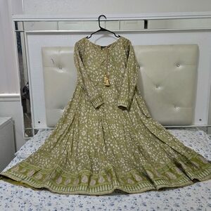 Olive Green Floral Maxi/Anarkali